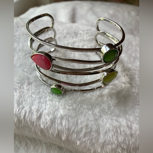 Pink & Green Cabochon Stones Cuff‎ Beacelet - Picture 2 of 6